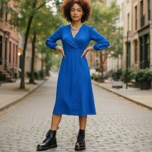 VINTAGE 1980s KOREA SAINT ROMEI Royal Blue Silk Dress 6 M Korean Fashion Grunge